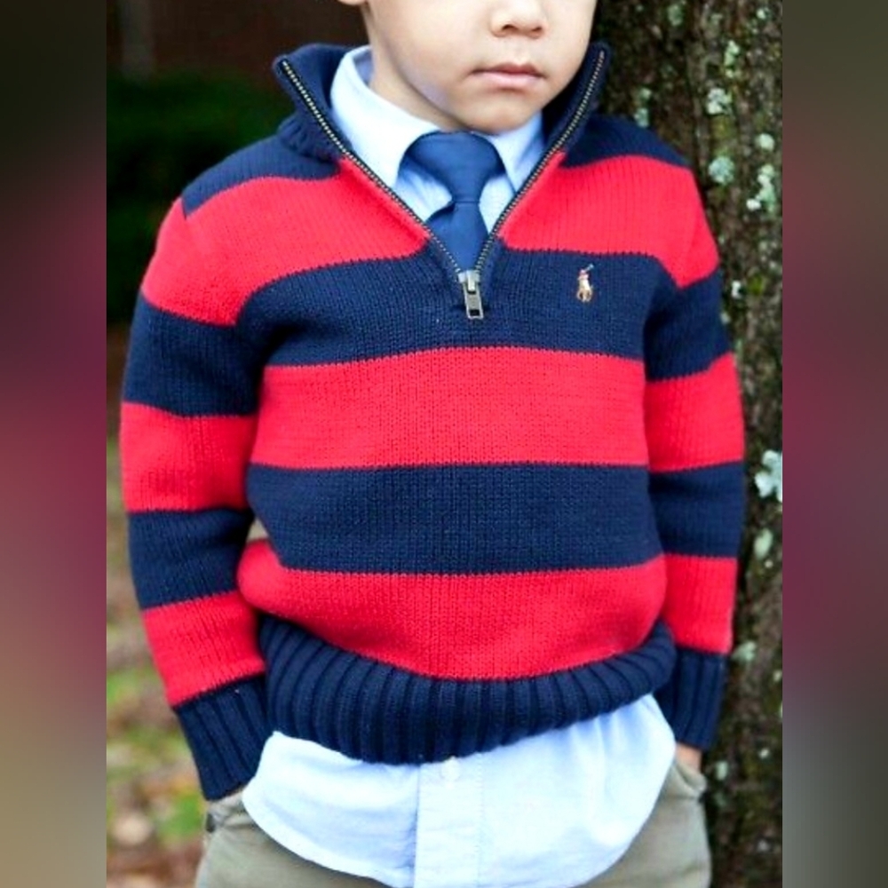 Polo by Ralph Lauren Boys Bold Red and Black Zip-Up Sweater